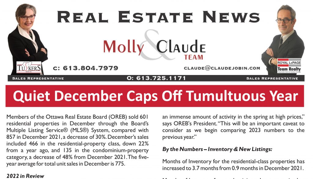 Ottawa Real Estate Newsletter – January 2023